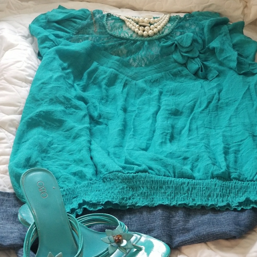 Teal lace top